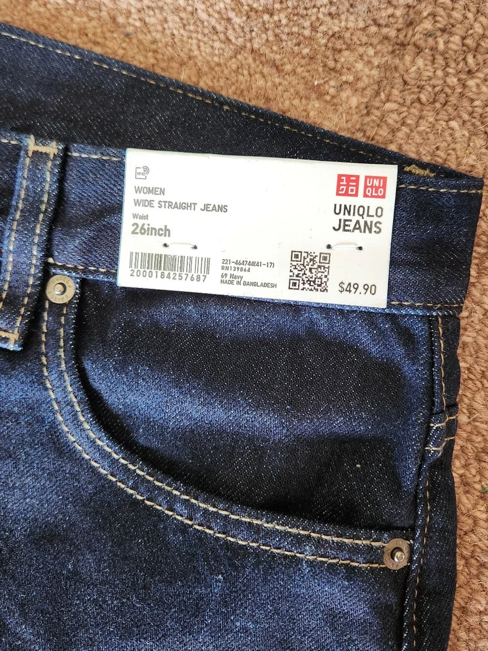 NWT Women's Uniqlo Wide Straight Jeans In Navy Dark Wash - Picture 5 of 10